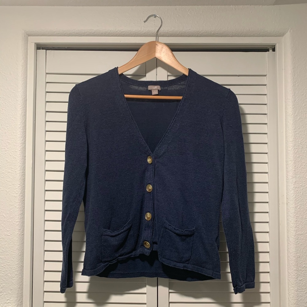 J.Jill women’s navy blue button up cardigan